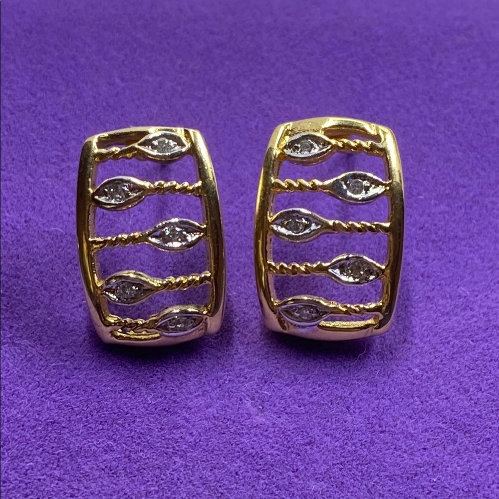 💛 Vintage 14k Gold Posts | Yellow & White Gold Plated Earrings | Luxe Statement